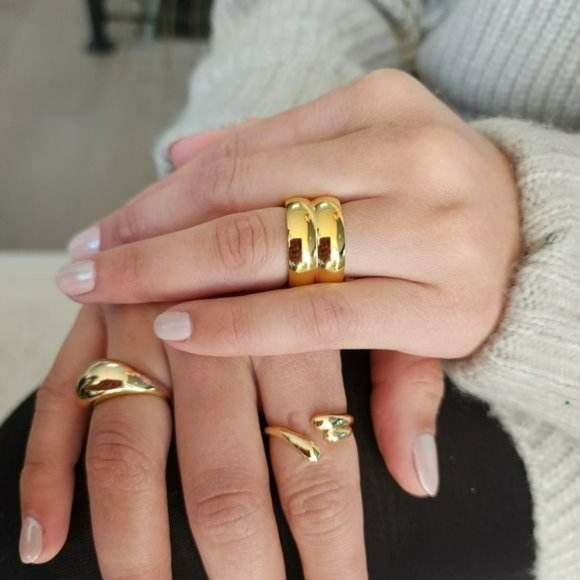 Size 7 Gold Plated Stainless Steel Wide Double Band Chunky Ring - Picture 11 of 15